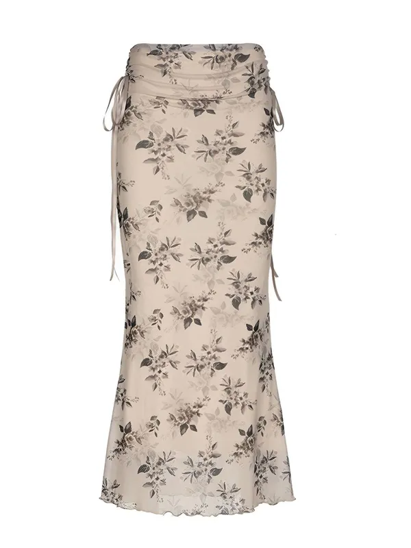 Khaki 1930s Plants Double Mesh Fishtail Skirt sold by Retro Stage