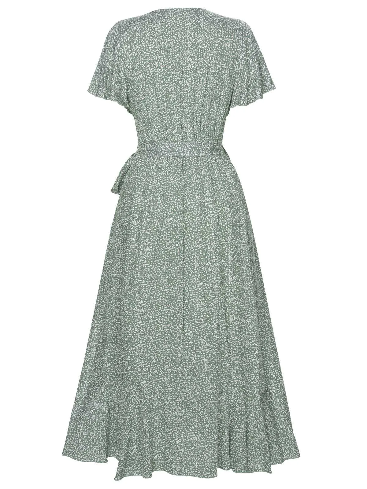 Green 1940s Ditsy Floral Flounce Sleeve Dress sold by Retro Stage product image thumbnail 3