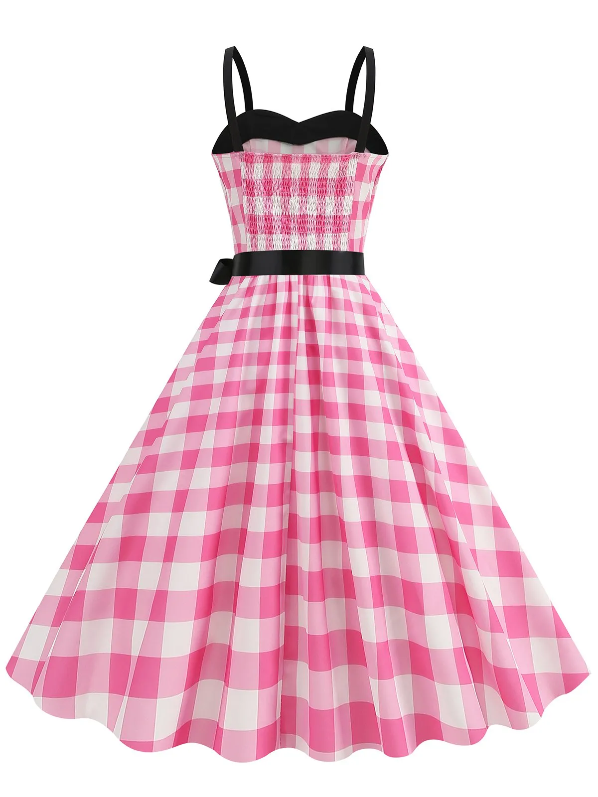 Pink 1950s Plaid Patchwork Spaghetti Straps Dress sold by Retro Stage product image thumbnail 3