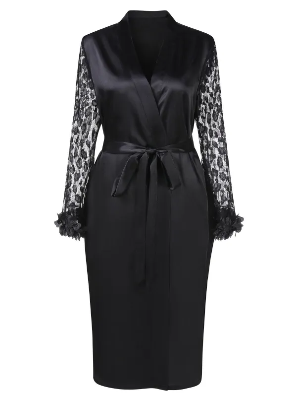[Plus Size] Black 1950s Lace Belted Nightgowns sold by Retro Stage