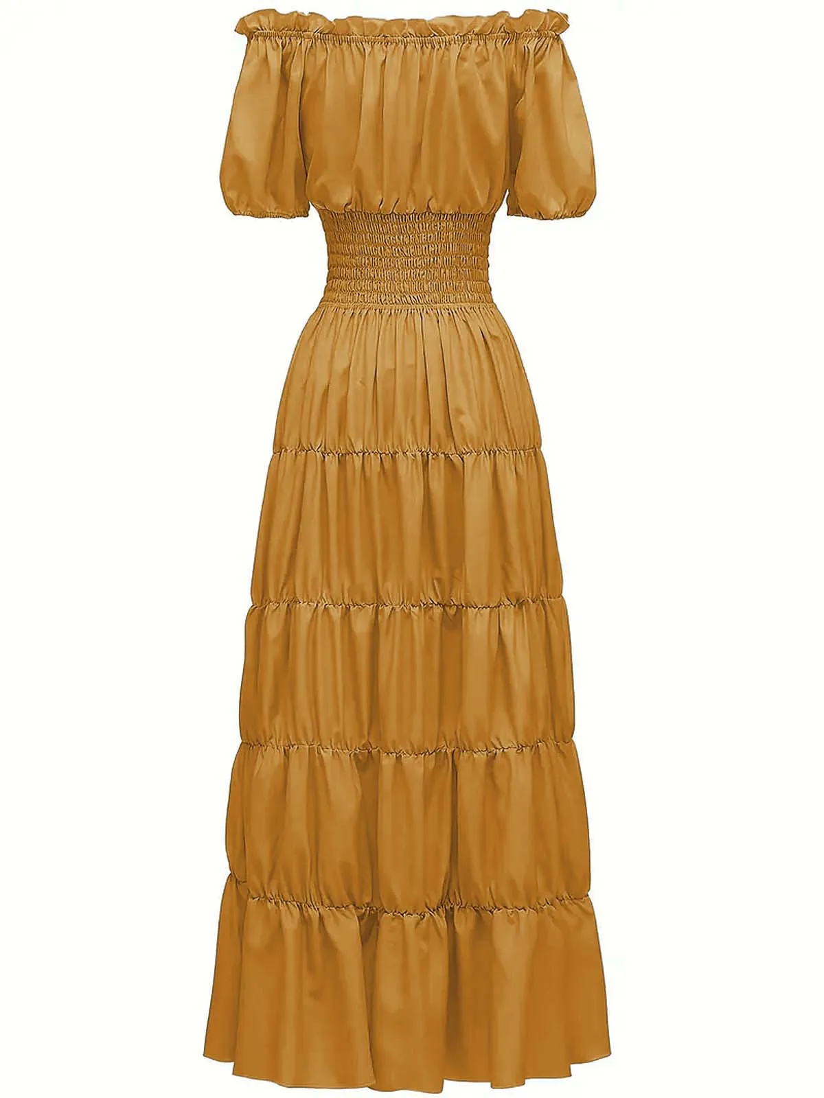 1930s Solid Off-Shoulder Smocked Puff Sleeves Dress sold by Retro Stage product image thumbnail 2