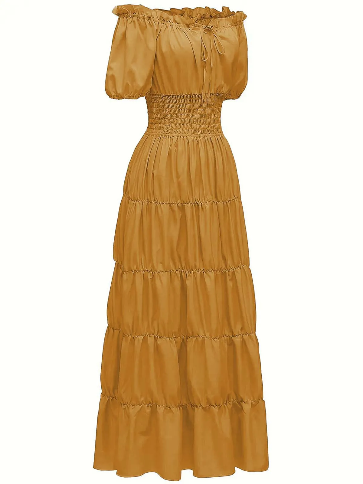 1930s Solid Off-Shoulder Smocked Puff Sleeves Dress sold by Retro Stage product image thumbnail 3