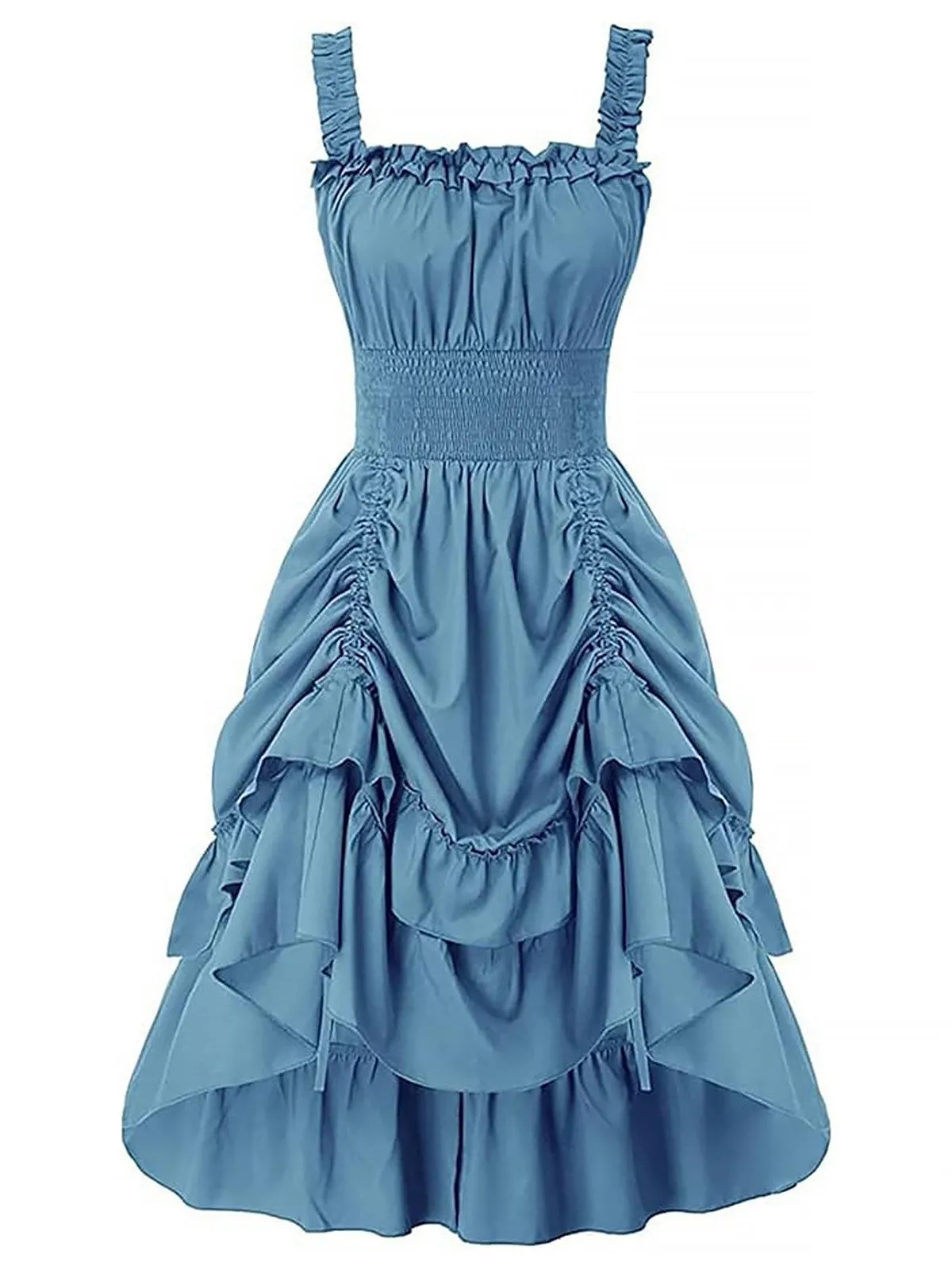 1930s Solid Square Neck Drawstring Layered Dress sold by Retro Stage