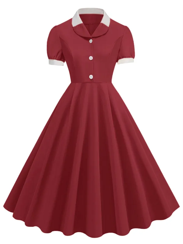 1950s Contrast Short Sleeve Lapel Dress sold by Retro Stage
