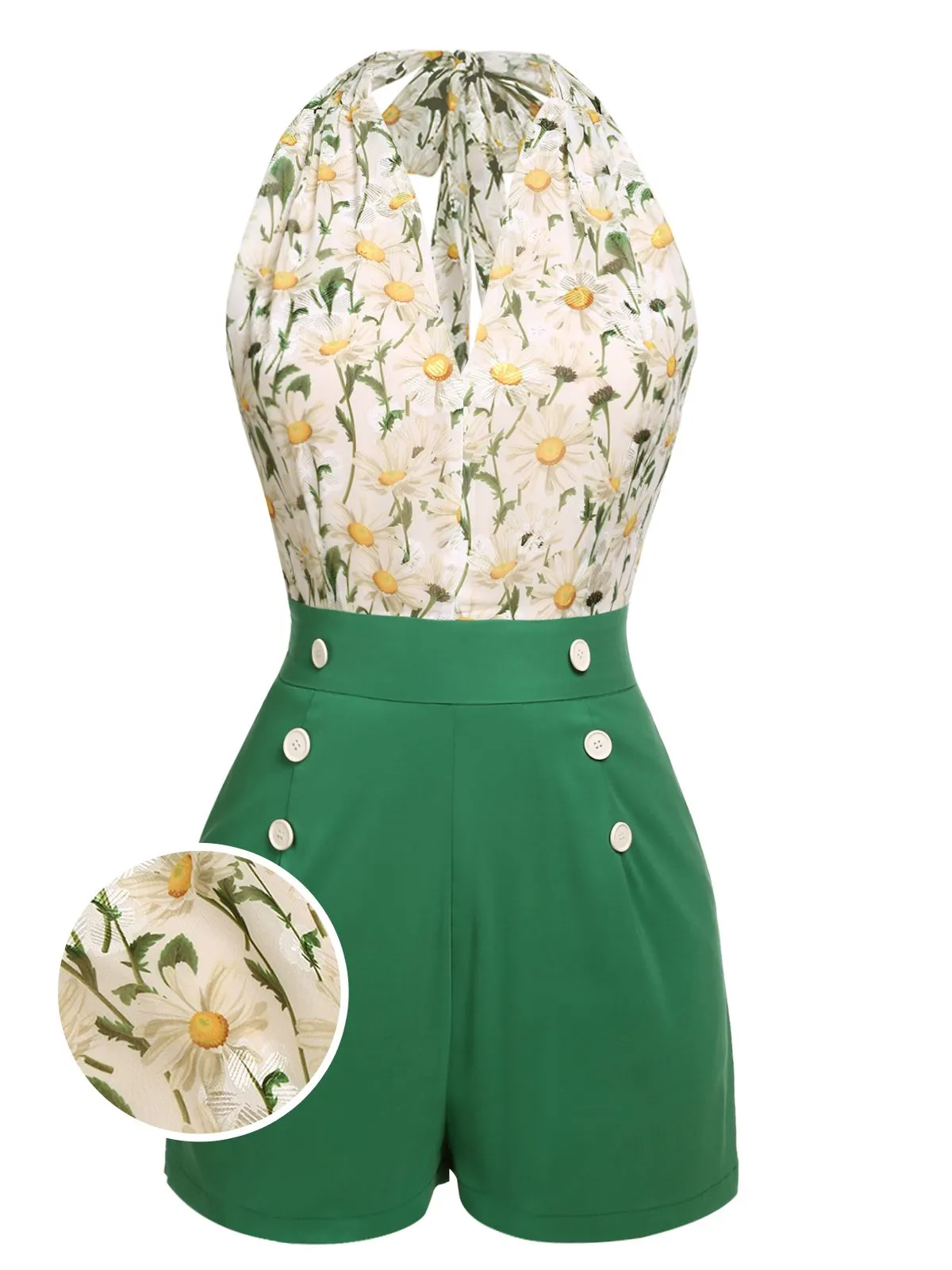 1950s Floral Halter Lace-up Vintage Romper sold by Retro Stage product image thumbnail 2