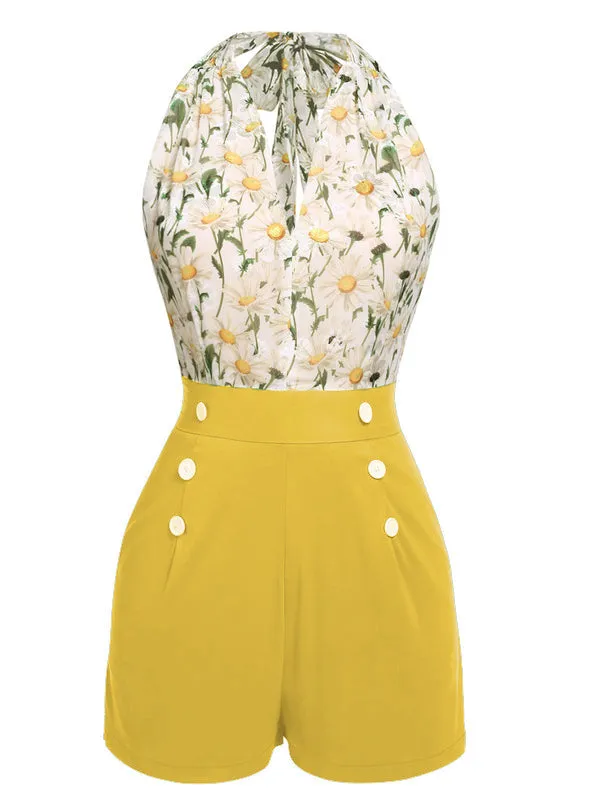 1950s Floral Halter Lace-up Vintage Romper sold by Retro Stage