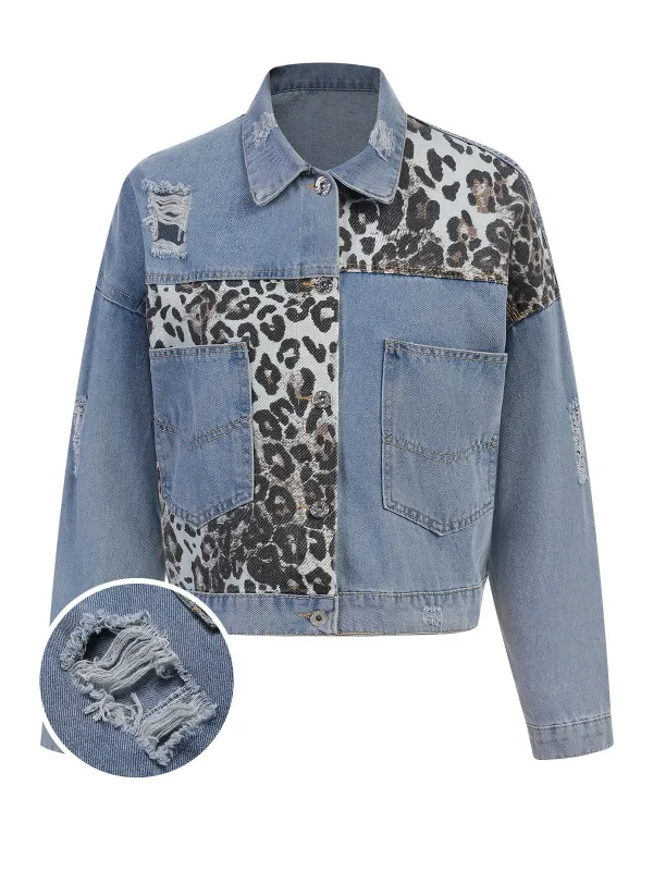 Retro 1980s Leopard Patchwork Denim Jacket sold by Retro Stage