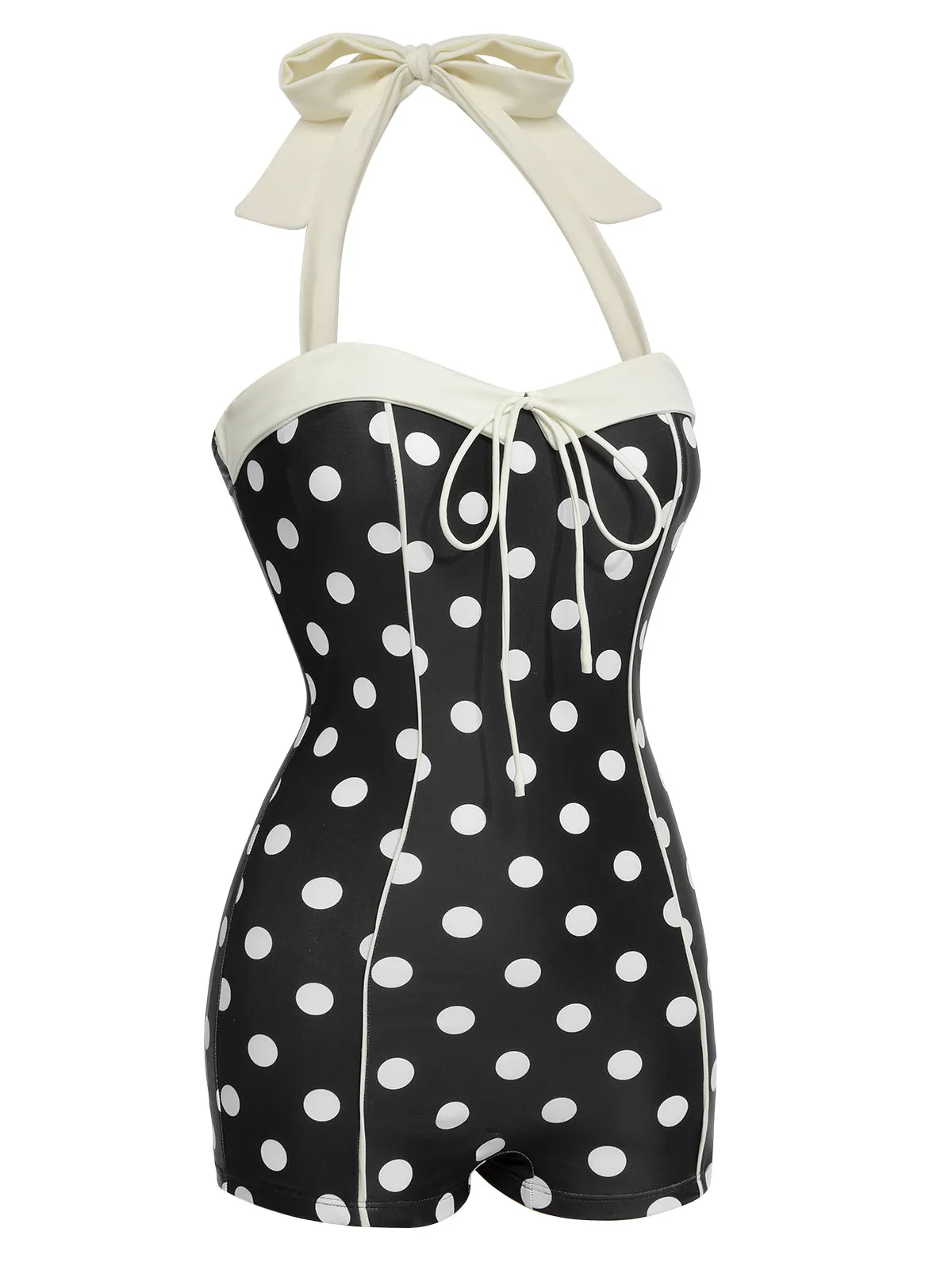 Black 1950s Polka Dots Halter Swimsuit sold by Retro Stage product image thumbnail 4