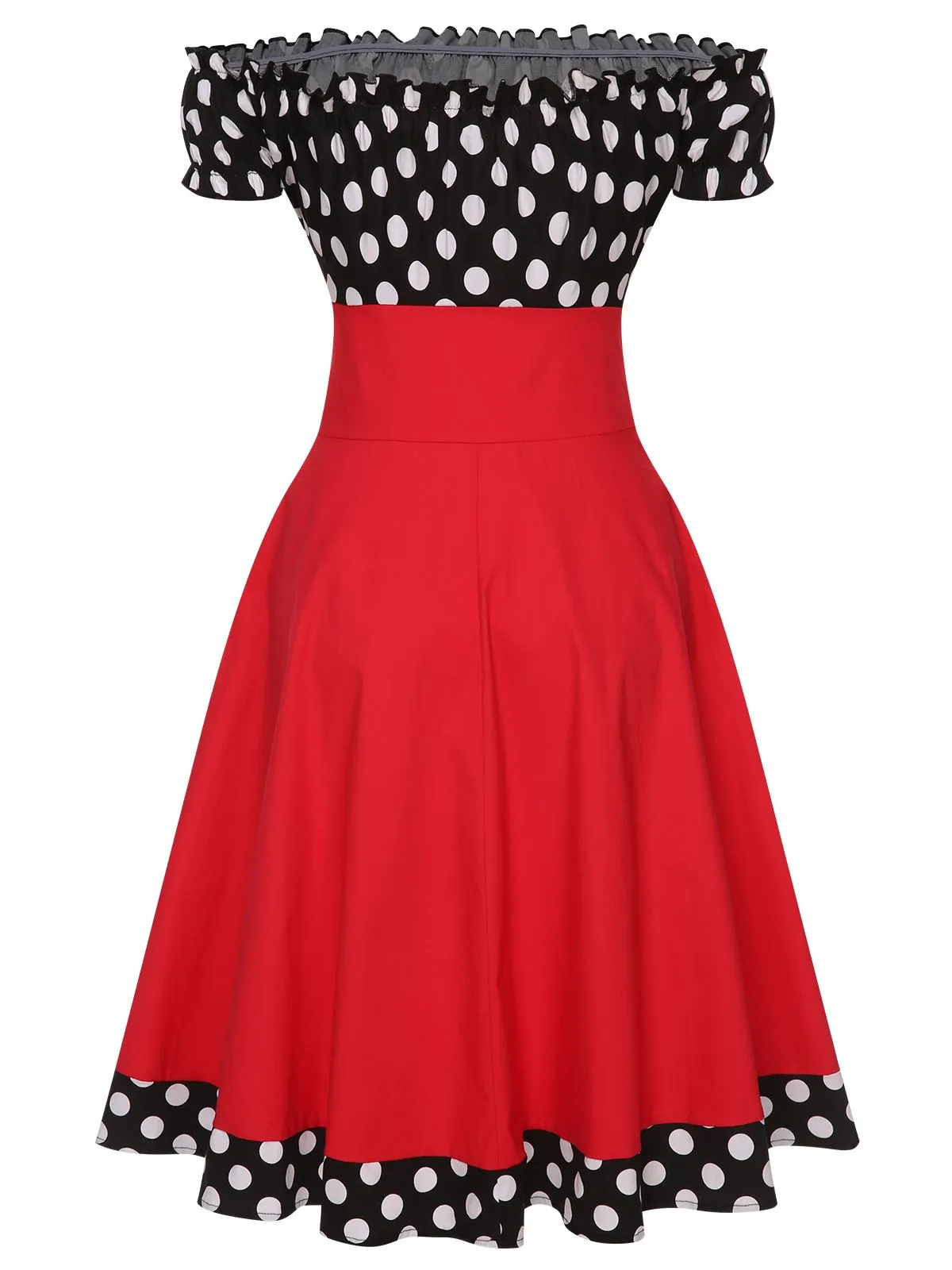 Black & Red 1950s Polka Dots Off Shoulder Dress sold by Retro Stage product image thumbnail 3