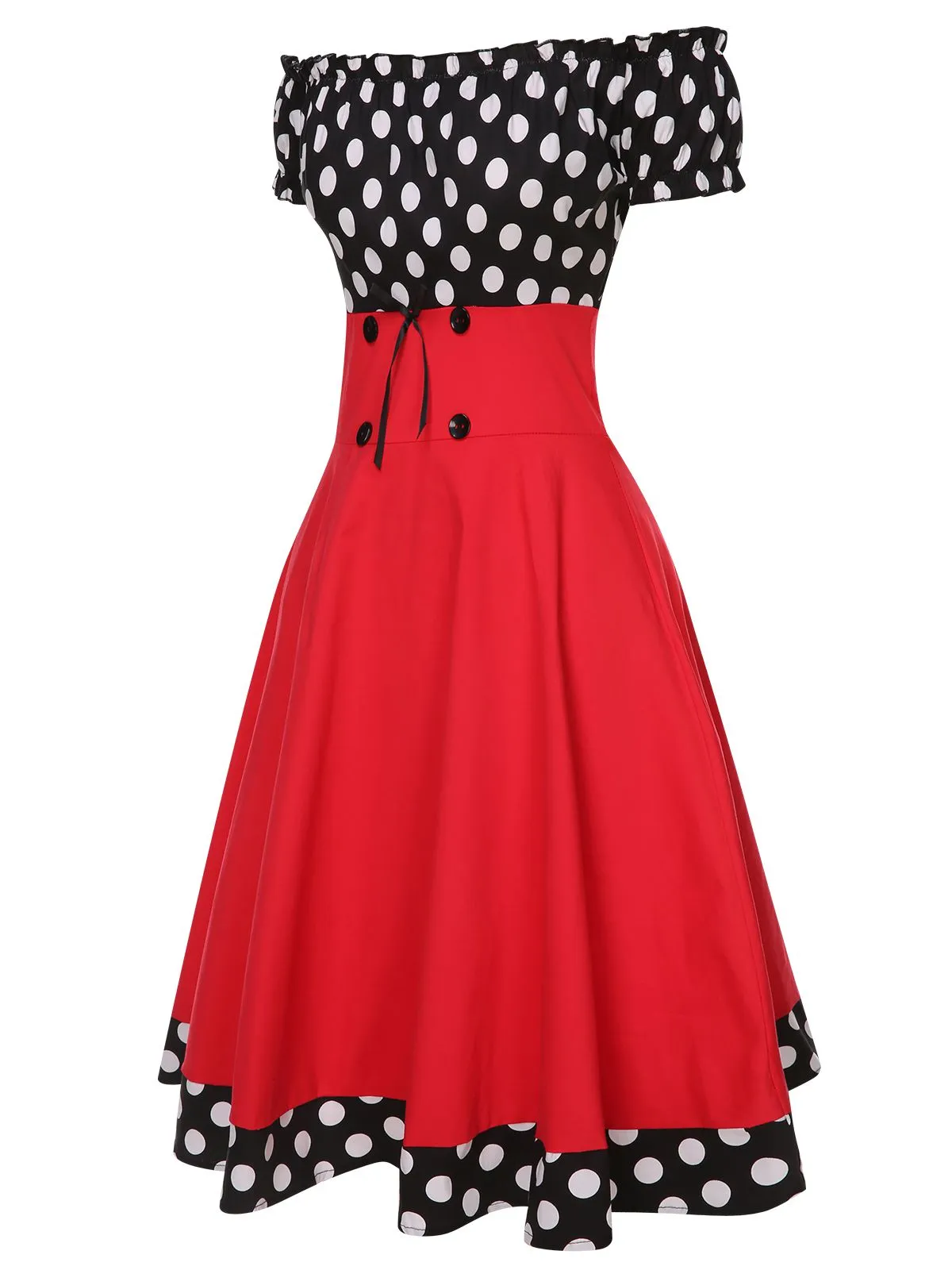 Black & Red 1950s Polka Dots Off Shoulder Dress sold by Retro Stage product image thumbnail 2