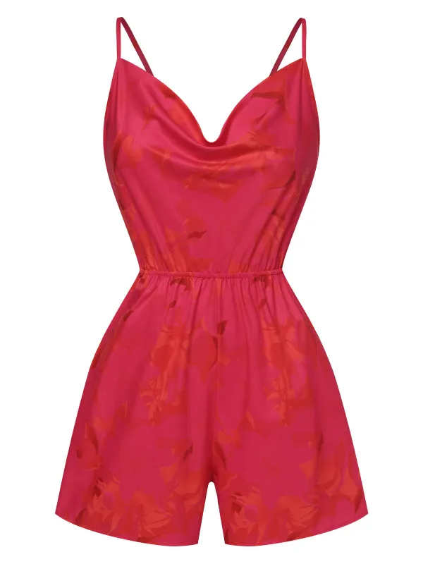 Rose Red 1950s Floral Backless Romper sold by Retro Stage