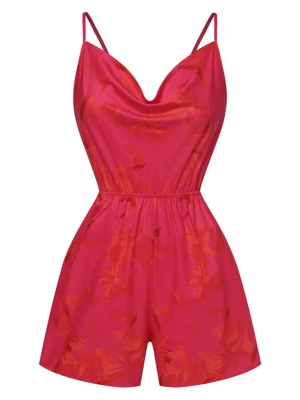Rose Red 1950s Floral Backless Romper sold by Retro Stage