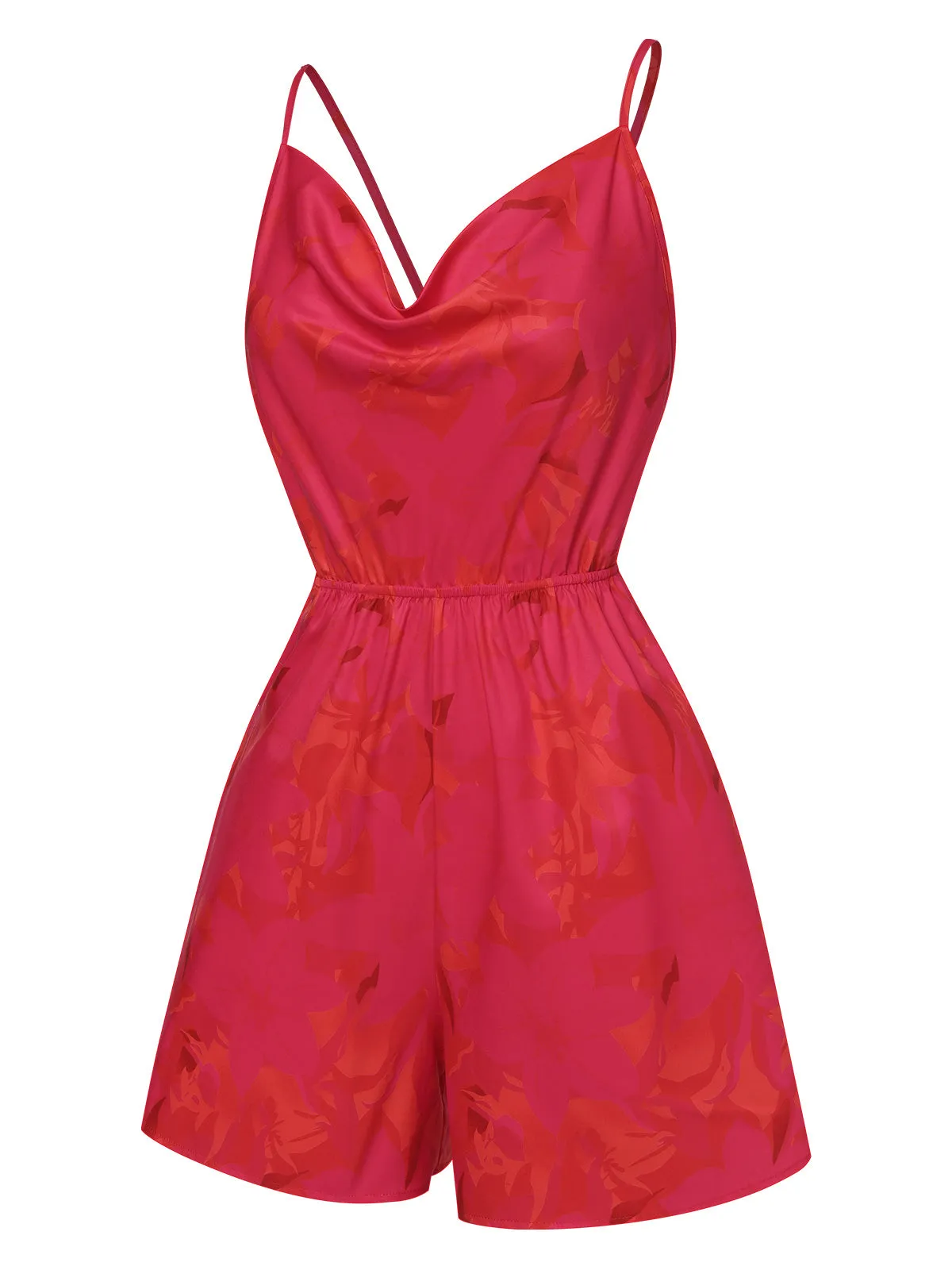 Rose Red 1950s Floral Backless Romper sold by Retro Stage product image thumbnail 2