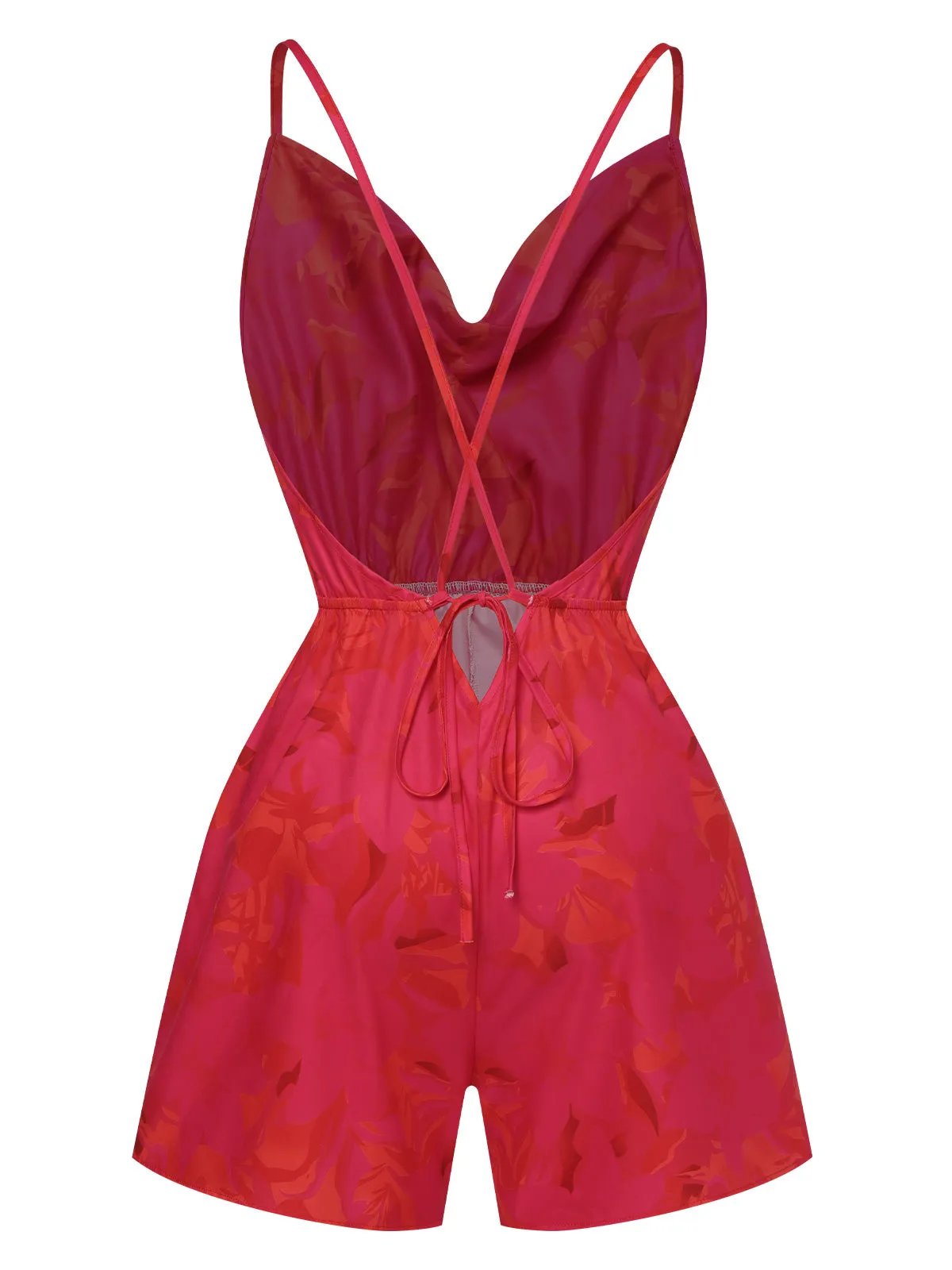 Rose Red 1950s Floral Backless Romper sold by Retro Stage product image thumbnail 3