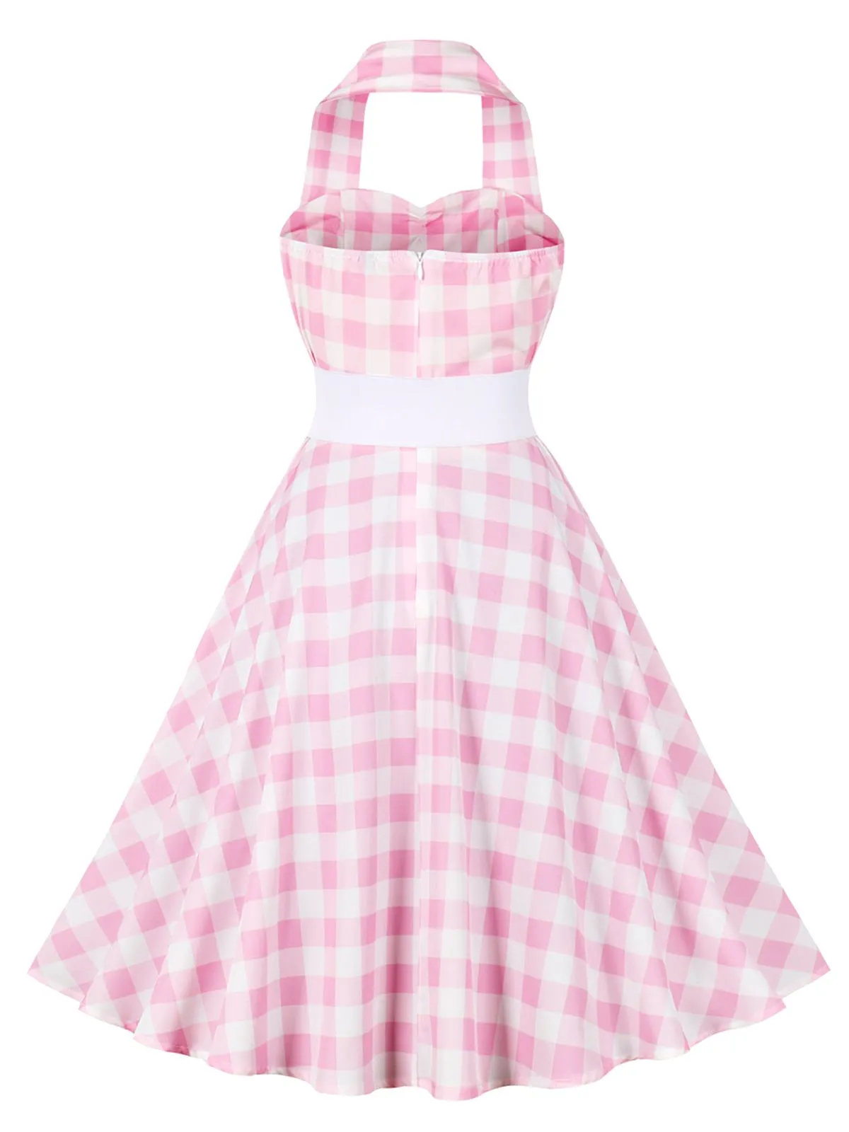 Light Pink 1950s Halter Plaids Belted Dress sold by Retro Stage product image thumbnail 2