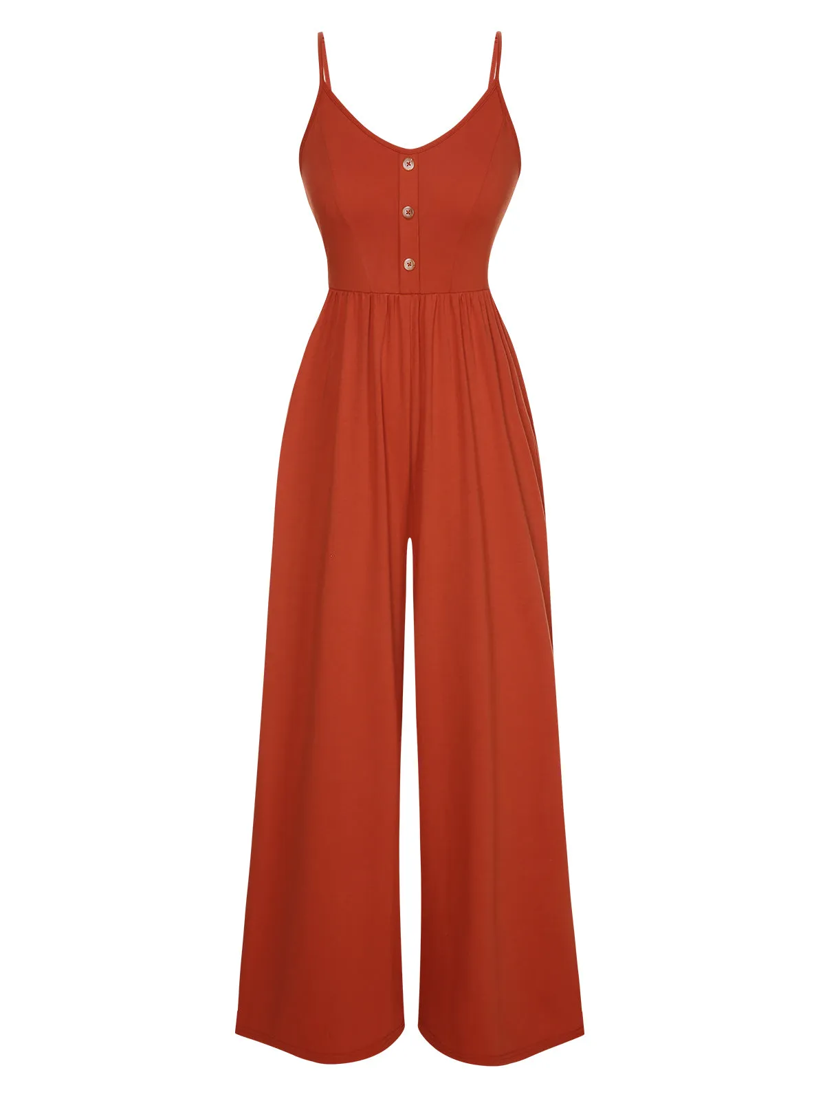 Orange 1950s Solid Button Suspender Jumpsuit sold by Retro Stage