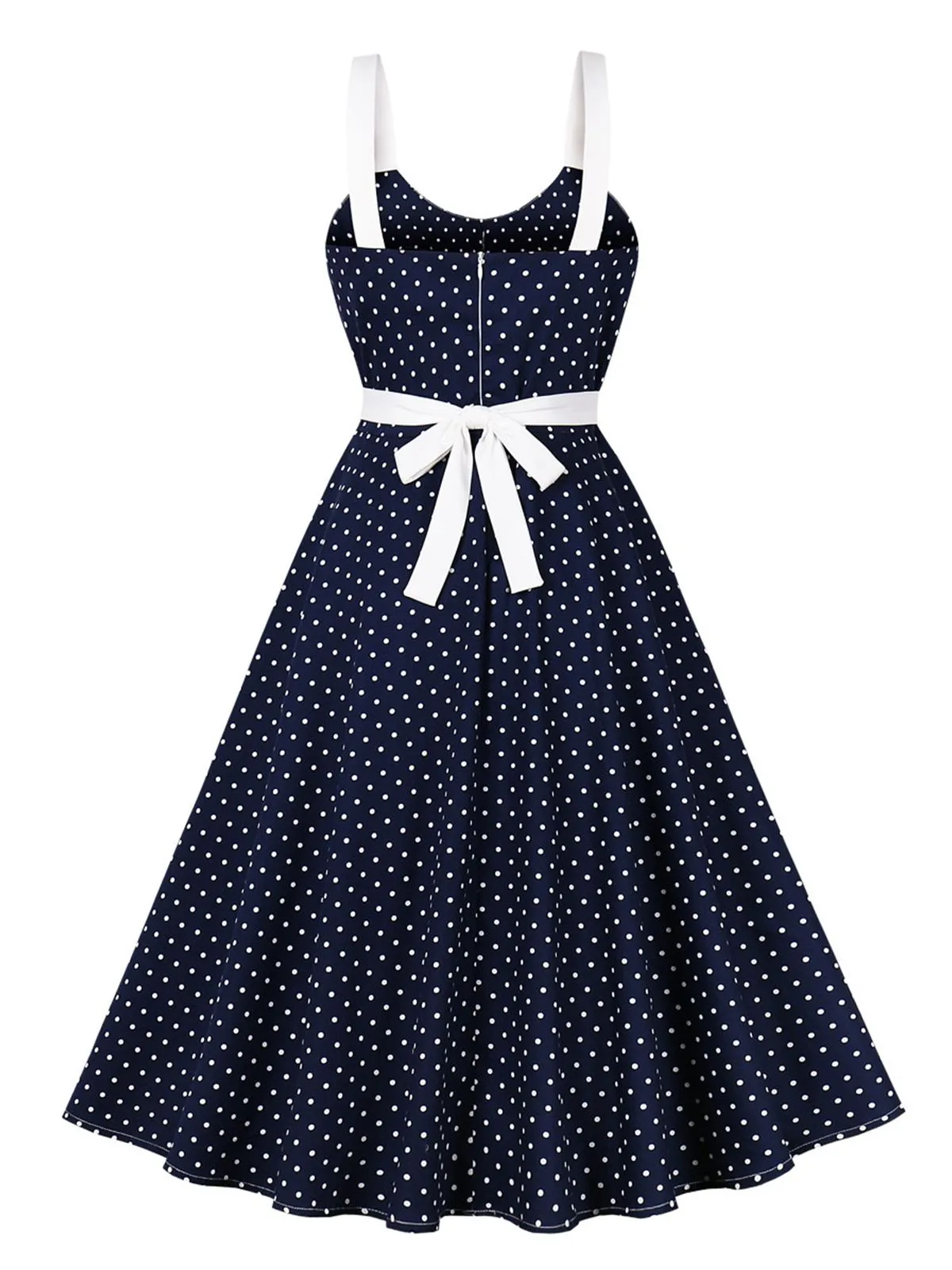 Blue 1940s Strap Polka Dot Bow Belted Dress sold by Retro Stage product image thumbnail 2