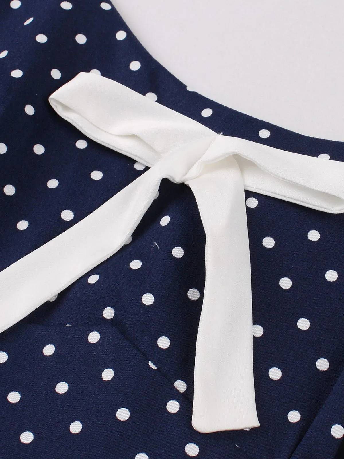 Blue 1940s Strap Polka Dot Bow Belted Dress sold by Retro Stage product image thumbnail 4
