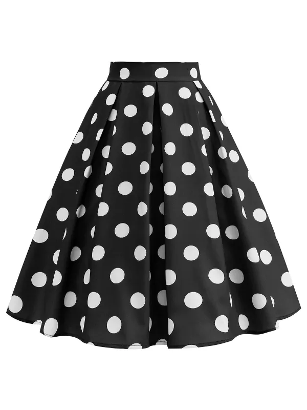 Retro 1950s Polka Dots Solid Zipper Skirt sold by Retro Stage