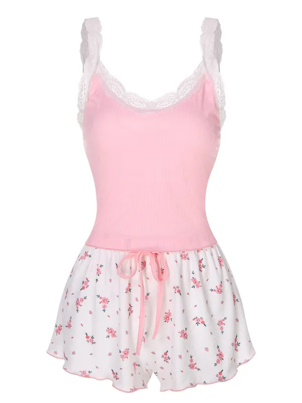 Pink 1950s Floral Lace Patchwork Sleepwear sold by Retro Stage