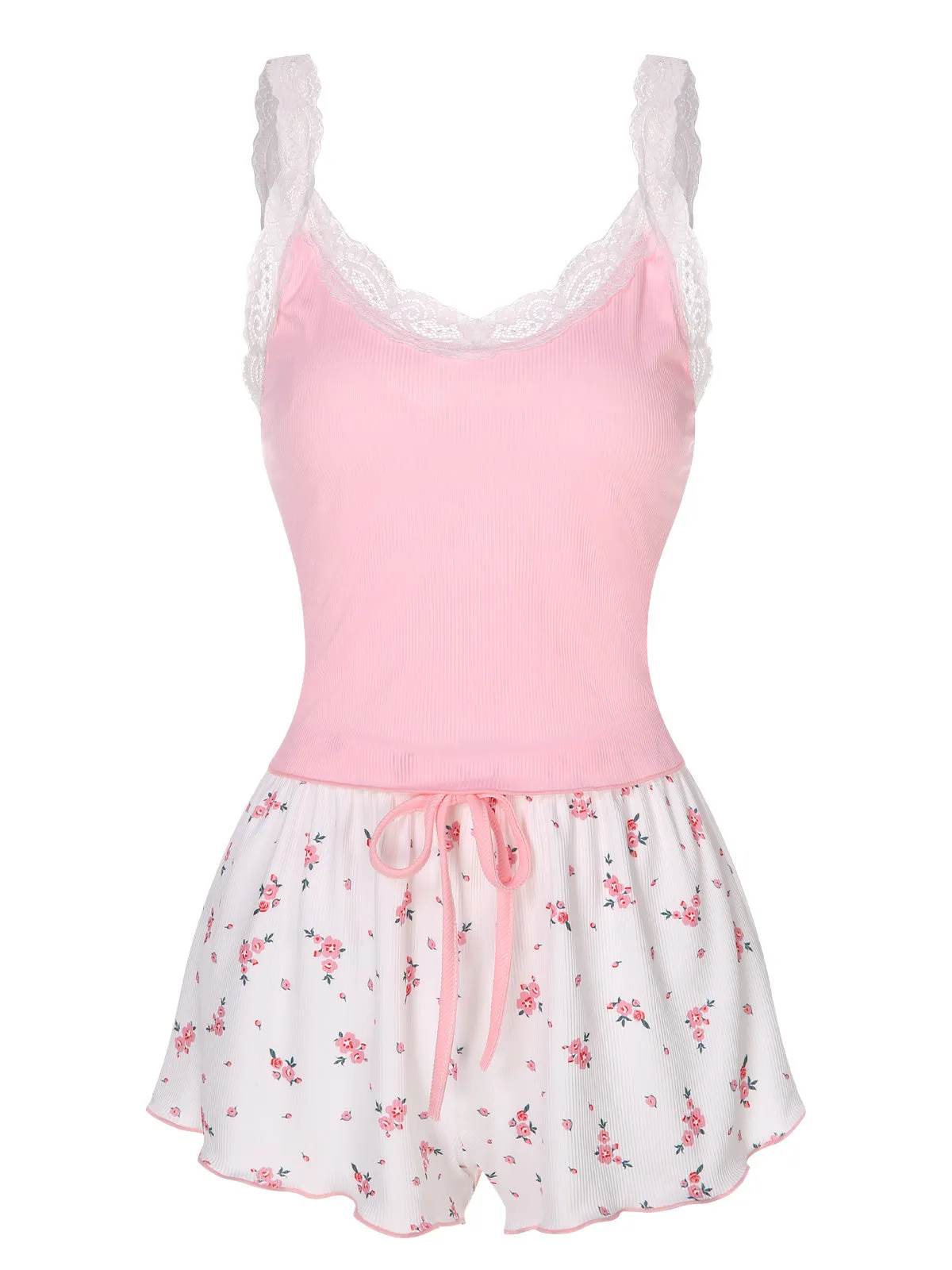 Pink 1950s Floral Lace Patchwork Sleepwear sold by Retro Stage