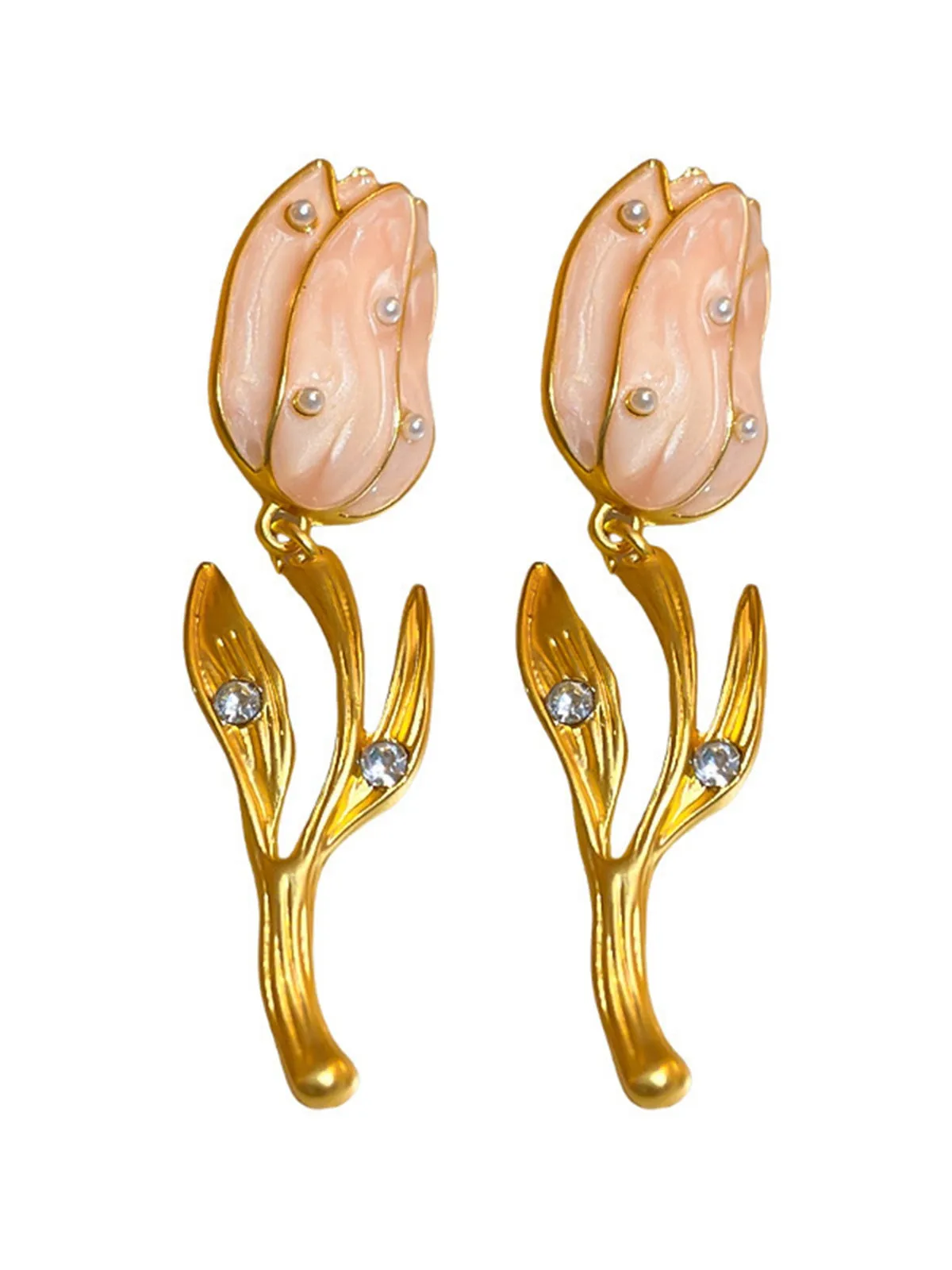 Retro Pale Pink Tulip Pearl Earrings sold by Retro Stage product image thumbnail 2
