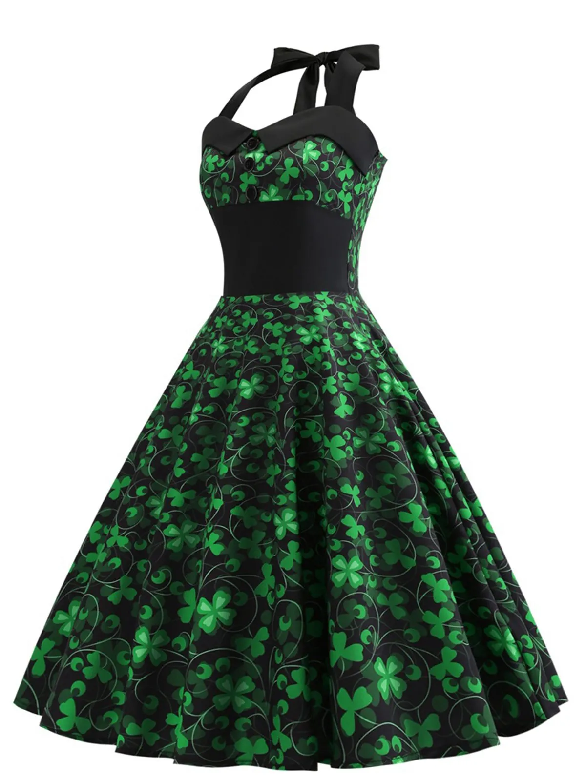 Green 1950s Lucky Clover Halter Patchwork Dress sold by Retro Stage product image thumbnail 2