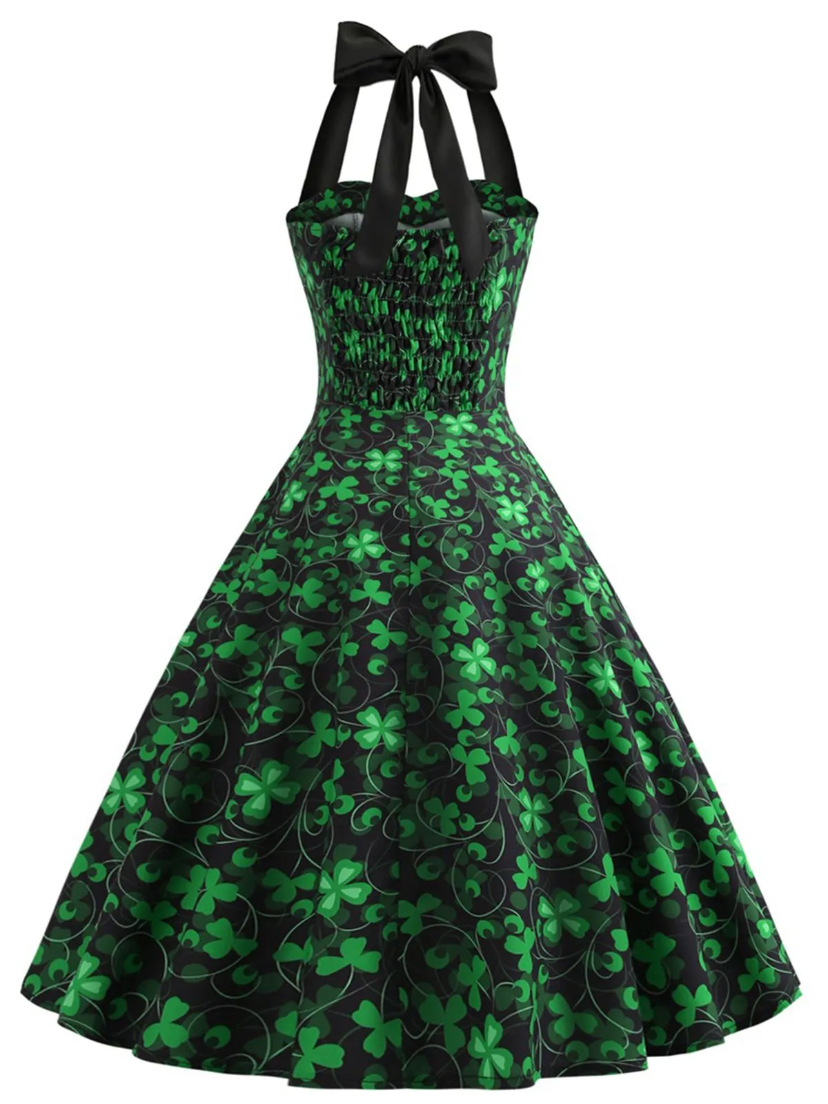 Green 1950s Lucky Clover Halter Patchwork Dress sold by Retro Stage product image thumbnail 3