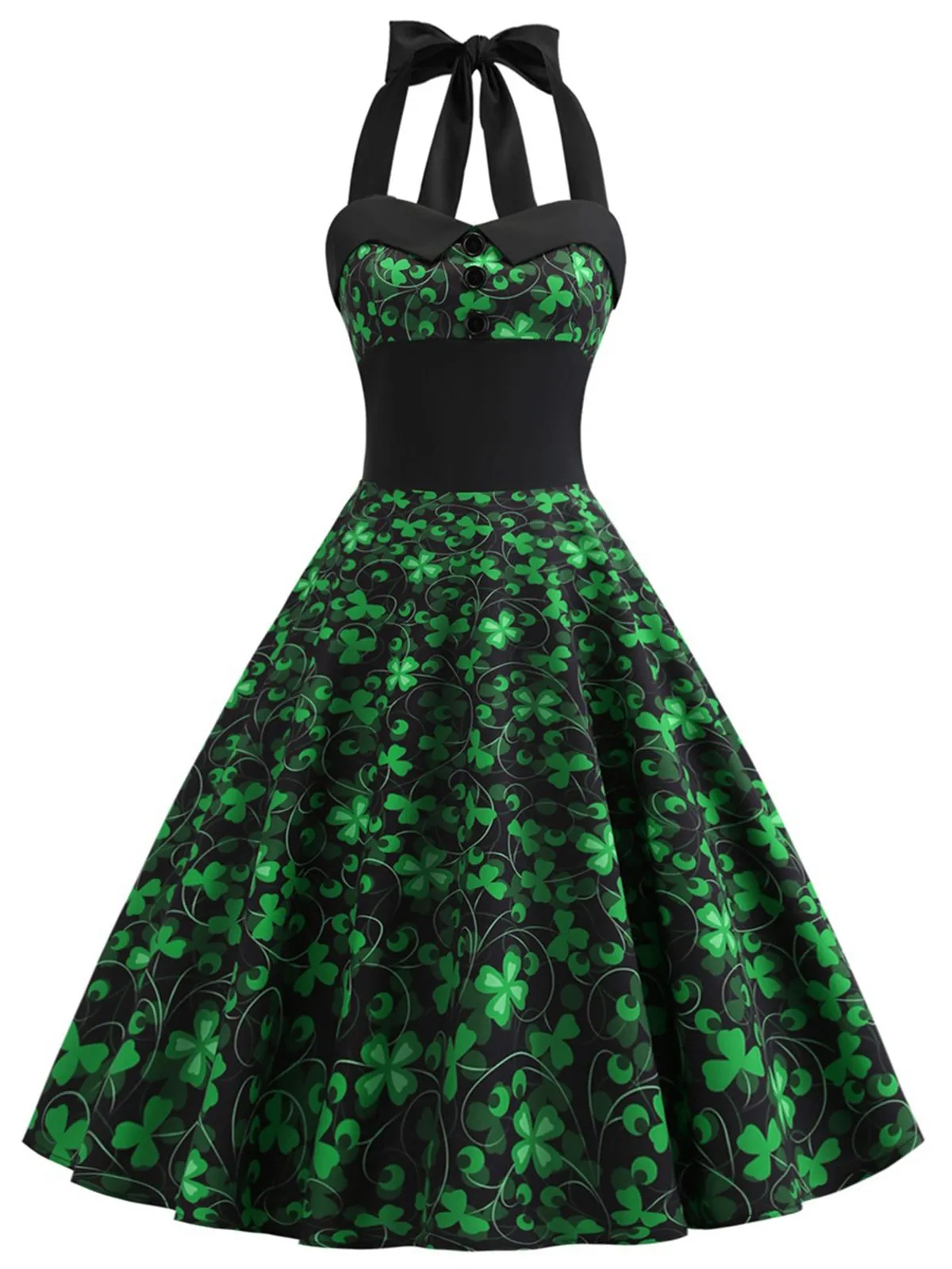Green 1950s Lucky Clover Halter Patchwork Dress sold by Retro Stage