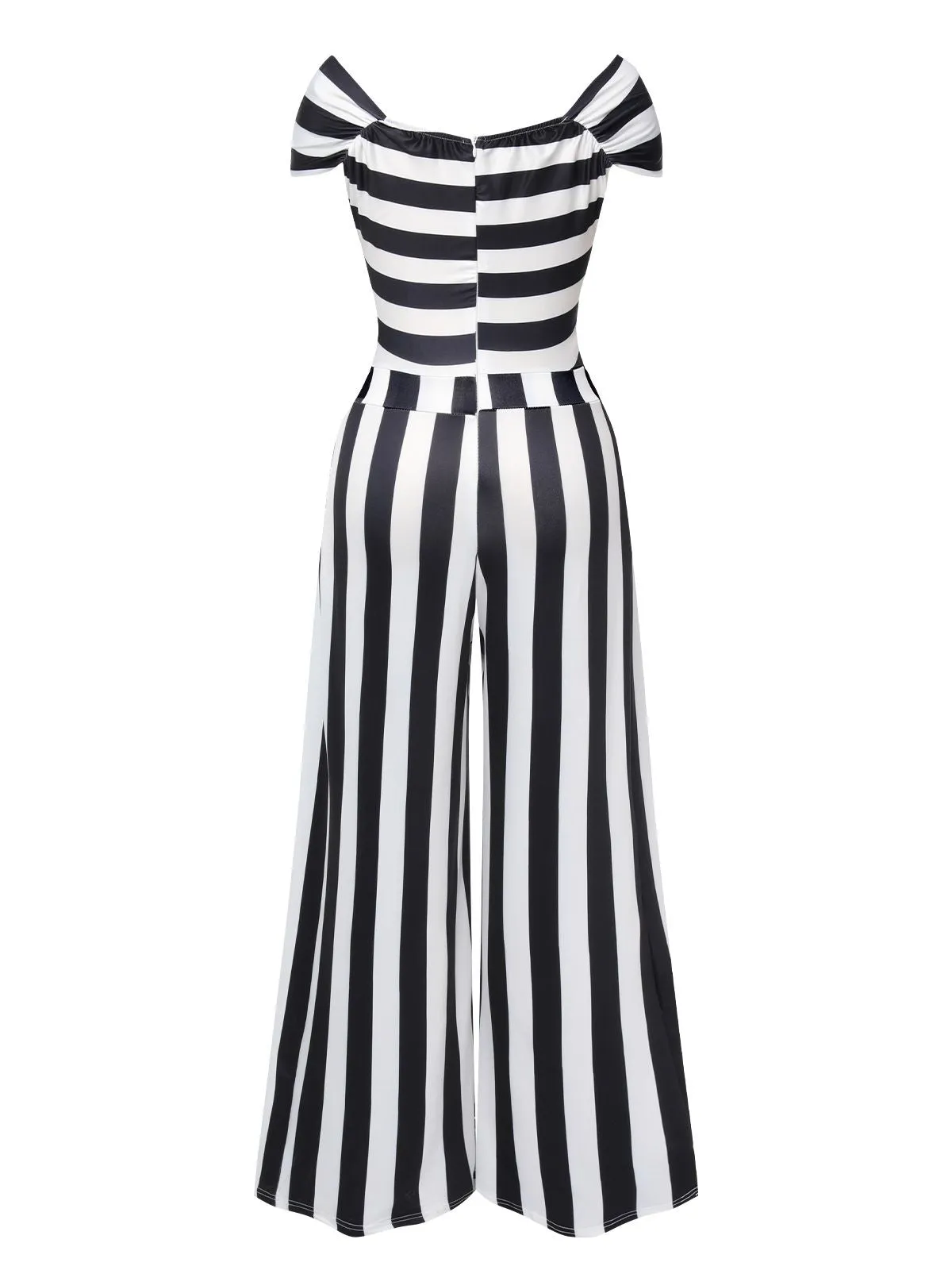 Black 1960s Off-Shoulder Stripes Jumpsuit sold by Retro Stage product image thumbnail 5
