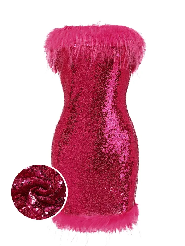 Rose Red 1970s Strapless Sequined Dress sold by Retro Stage