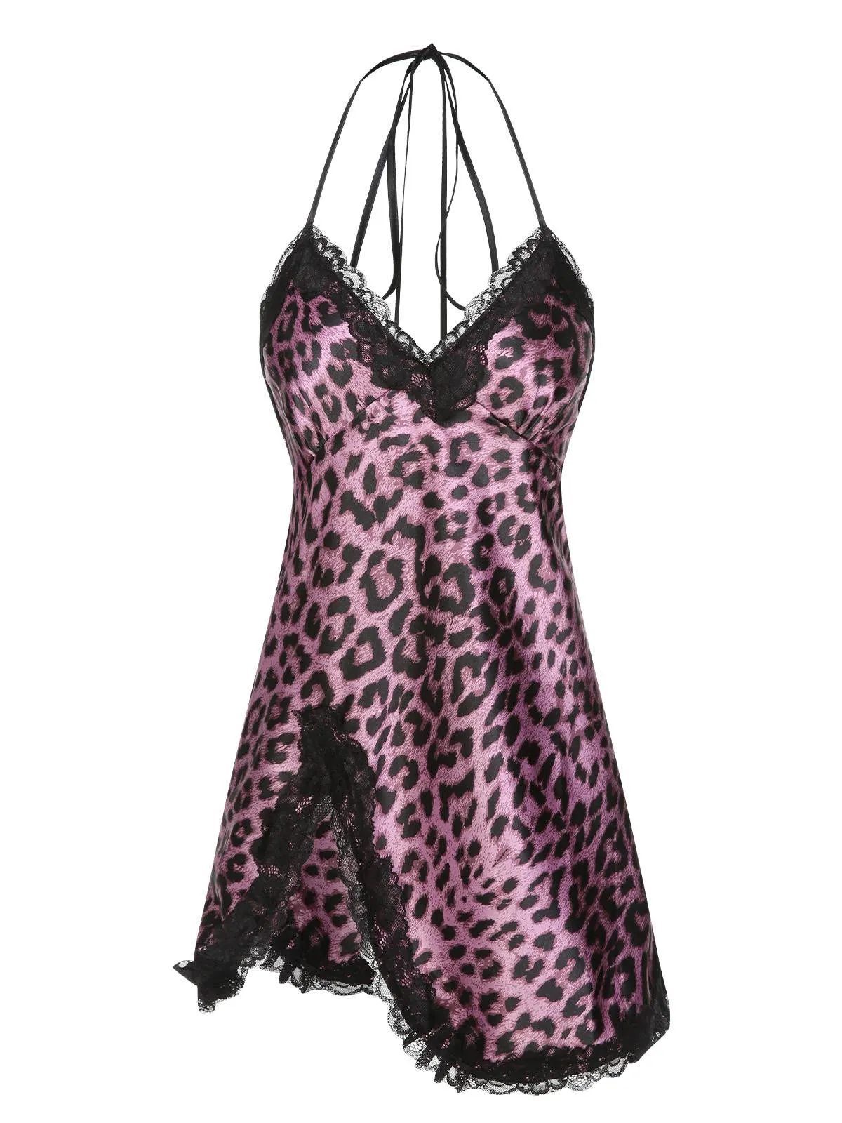 Purple 1950s Leopard Lace Patchwork Suspender Sleepwear sold by Retro Stage