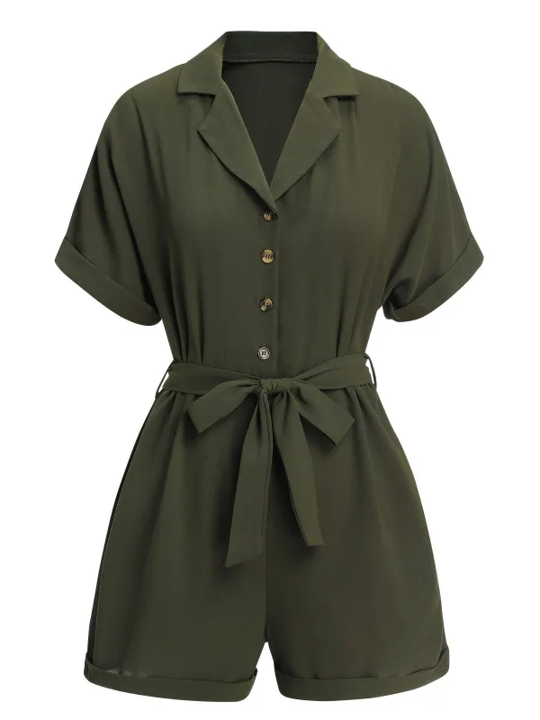 Green 1950s Waist Tie Lapel Romper sold by Retro Stage