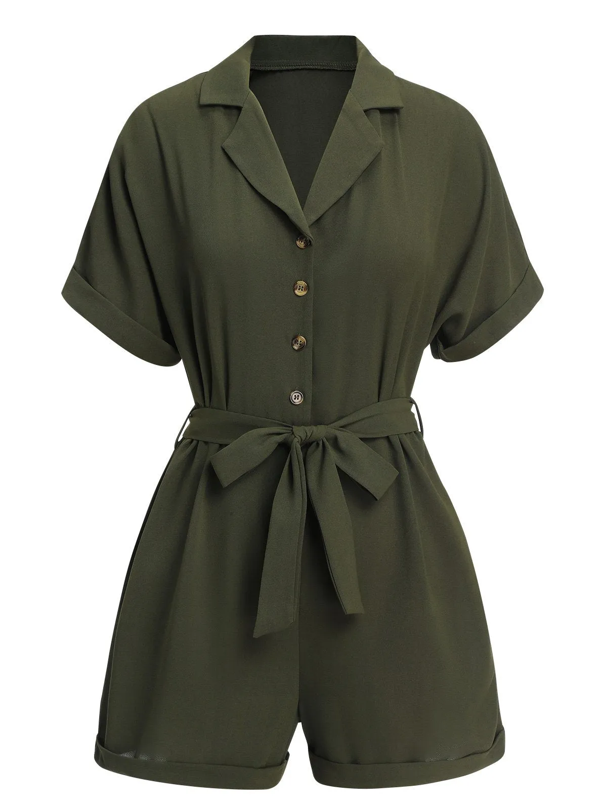 Green 1950s Waist Tie Lapel Romper sold by Retro Stage