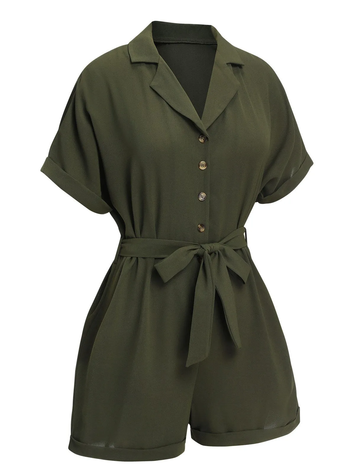 Green 1950s Waist Tie Lapel Romper sold by Retro Stage product image thumbnail 2