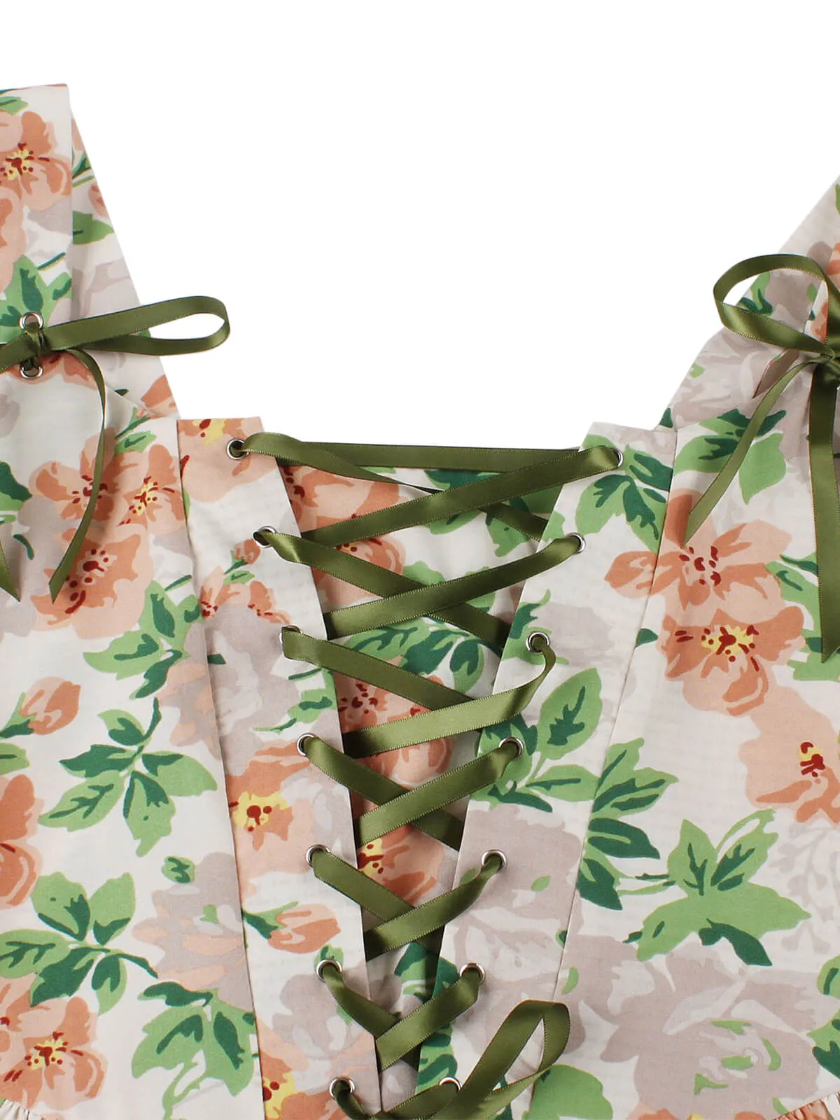 Multicolor 1950s Lace-Up Floral Dress sold by Retro Stage product image thumbnail 3