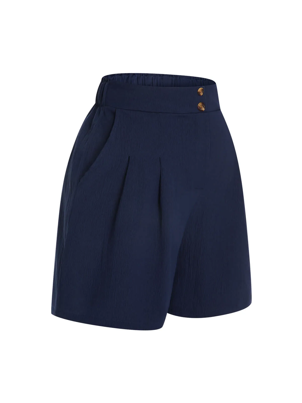 Dark Blue 1940s Solid Pleated Shorts sold by Retro Stage product image thumbnail 2
