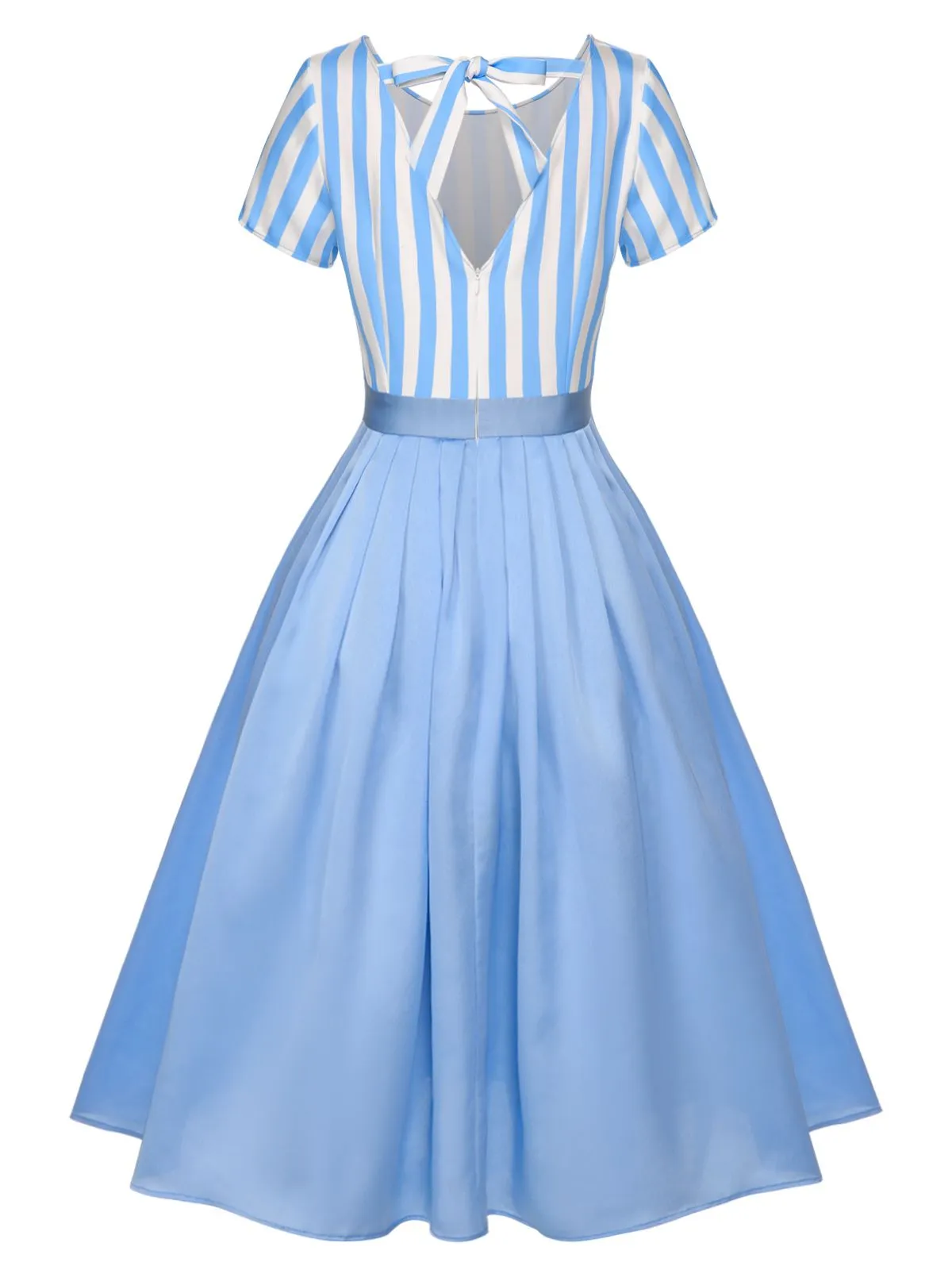 Blue 1940s Boat Neck Stripes Bow Dress sold by Retro Stage product image thumbnail 4