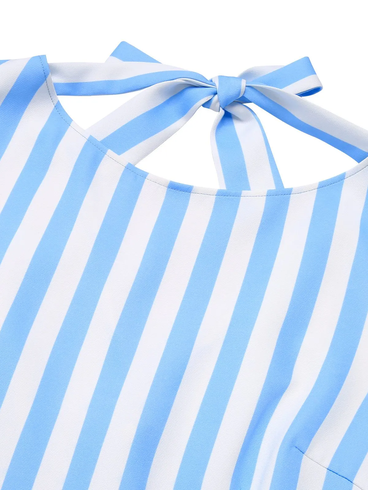 Blue 1940s Boat Neck Stripes Bow Dress sold by Retro Stage product image thumbnail 5