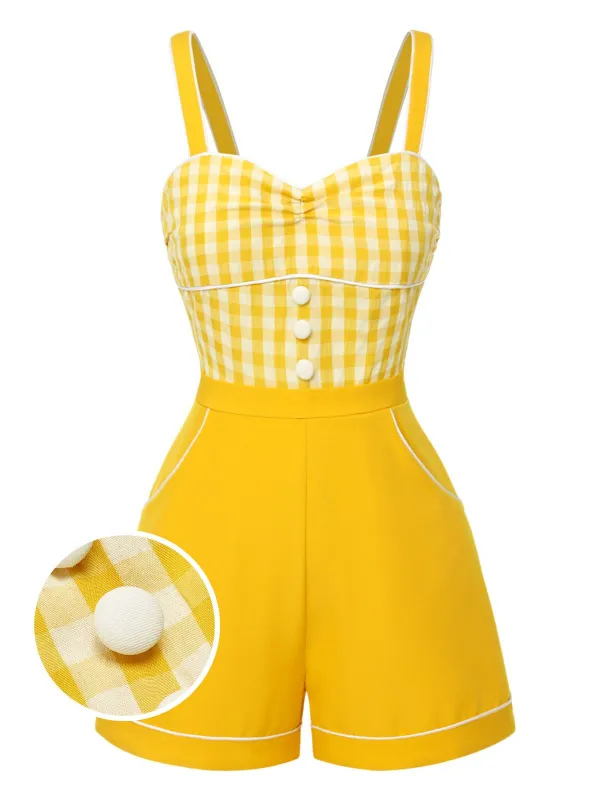 Yellow 1950s Spaghetti Strap Plaids Romper sold by Retro Stage