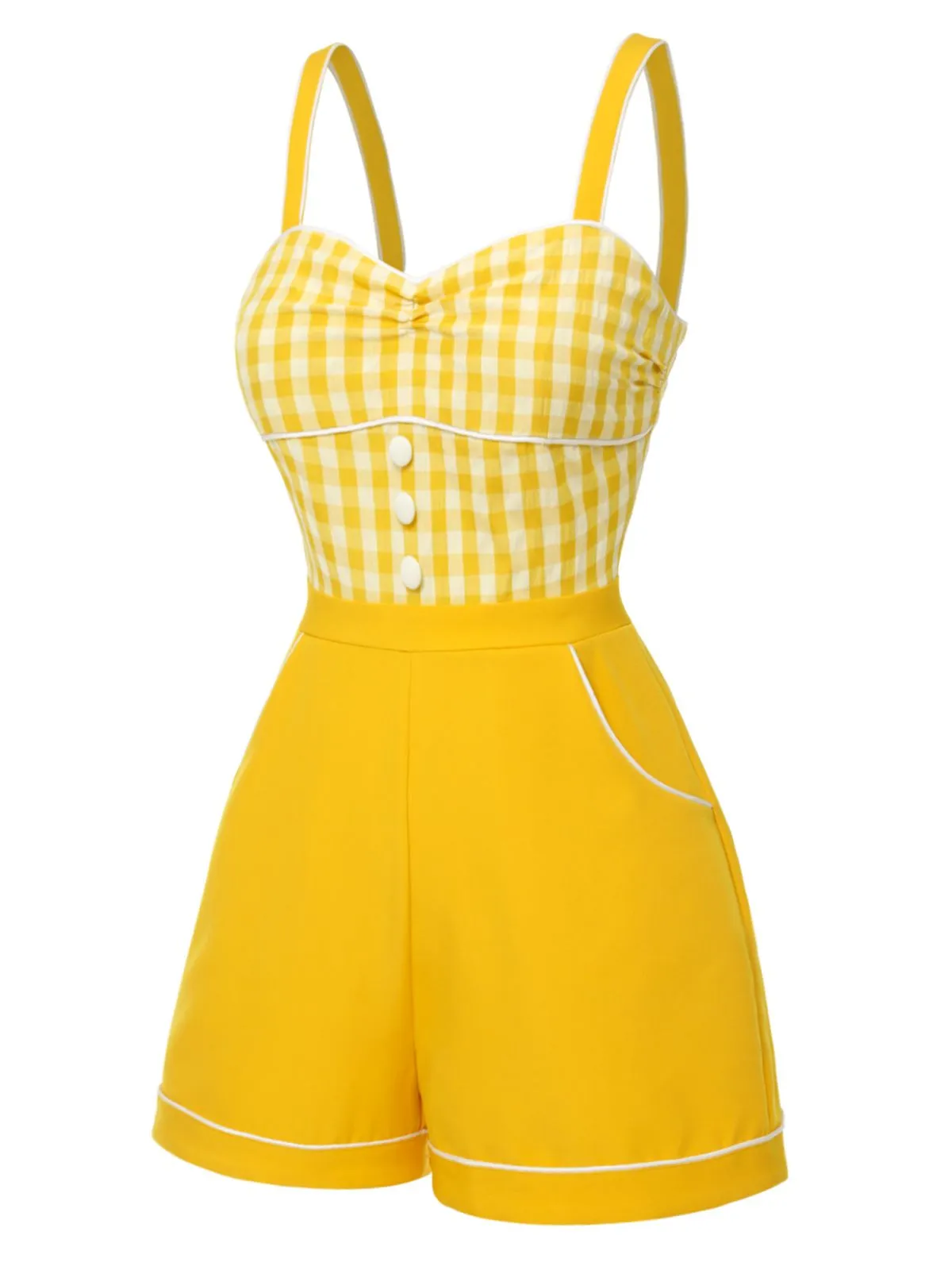Yellow 1950s Spaghetti Strap Plaids Romper sold by Retro Stage product image thumbnail 3