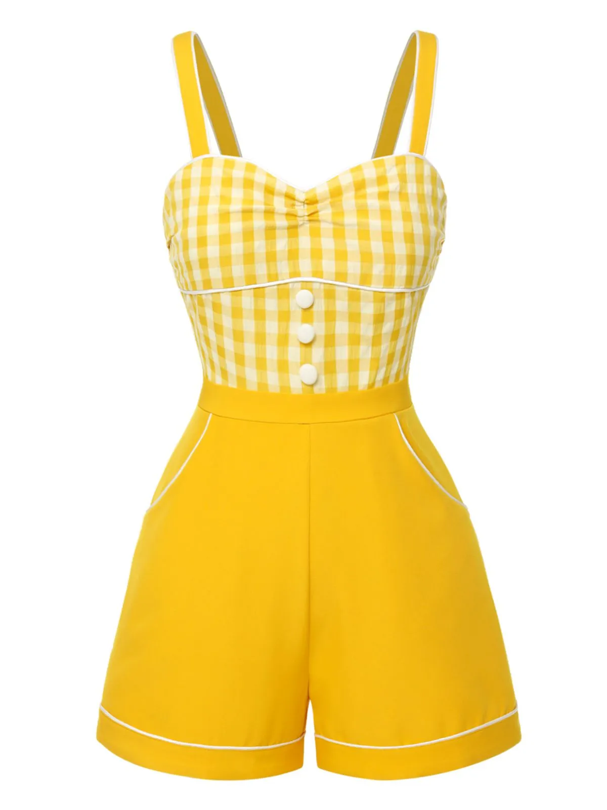 Yellow 1950s Spaghetti Strap Plaids Romper sold by Retro Stage product image thumbnail 2
