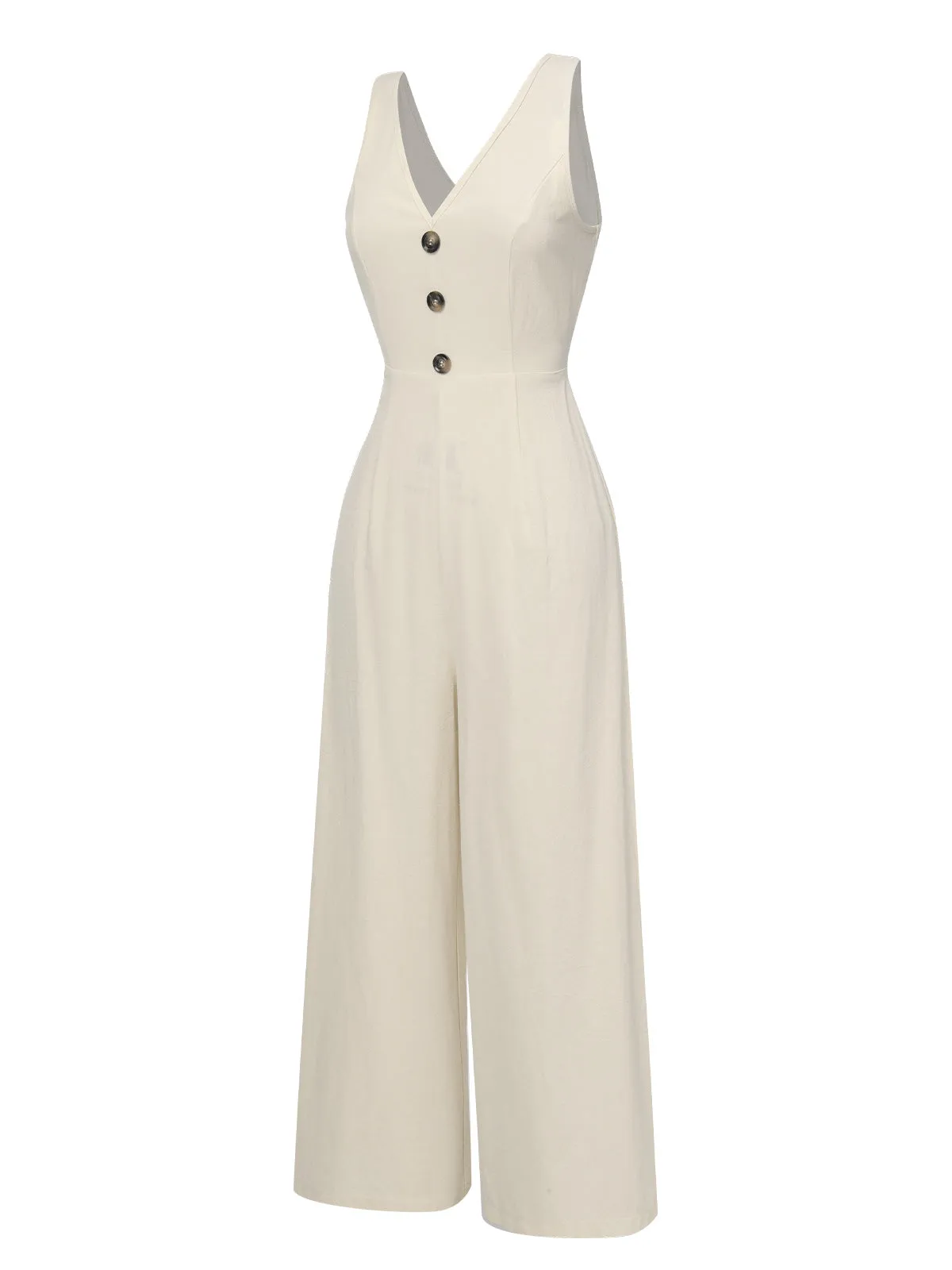 Apricot 1930s Solid Button Bow Jumpsuit sold by Retro Stage product image thumbnail 2