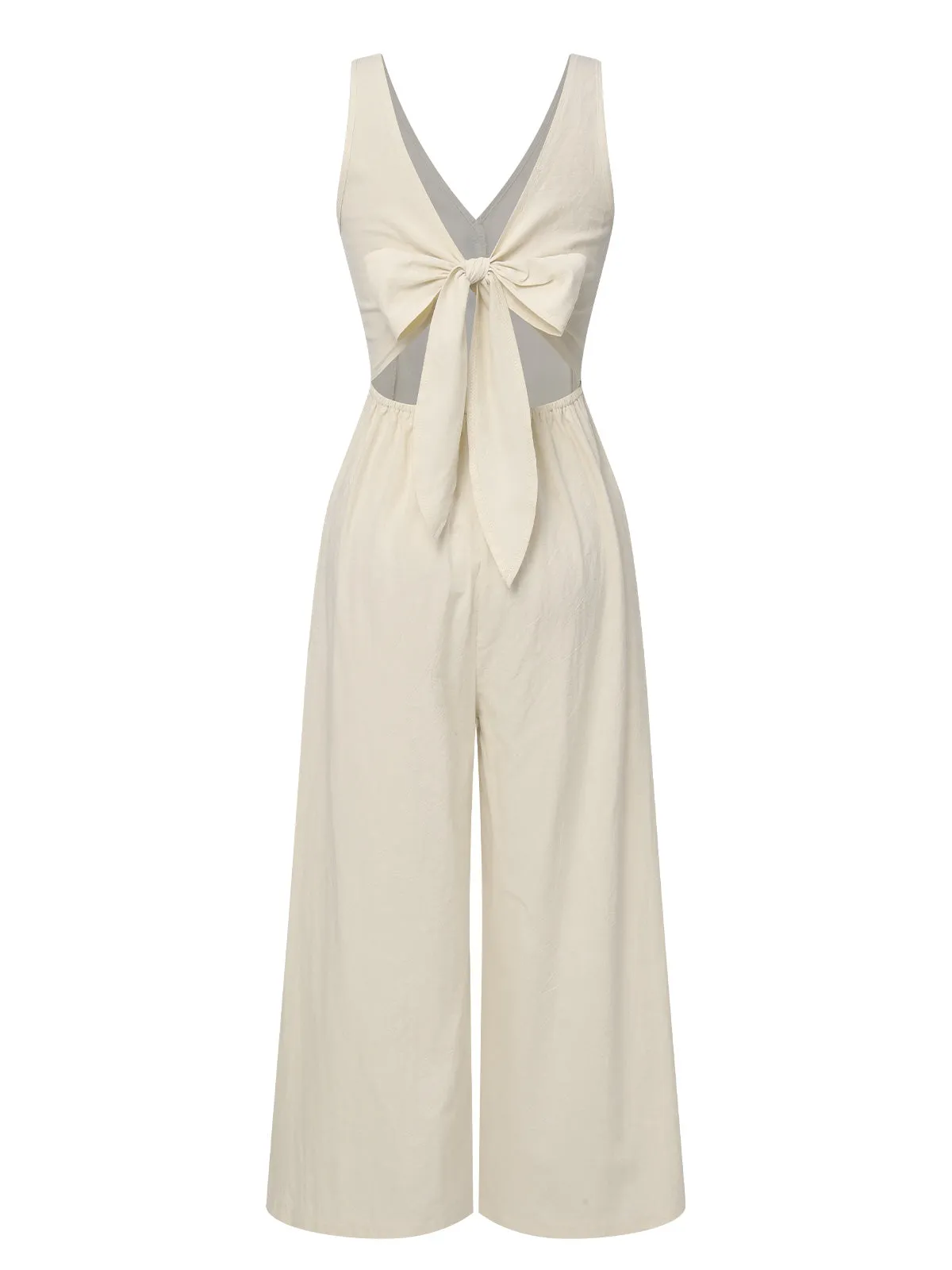 Apricot 1930s Solid Button Bow Jumpsuit sold by Retro Stage product image thumbnail 3