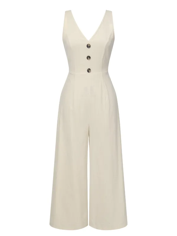 Apricot 1930s Solid Button Bow Jumpsuit sold by Retro Stage