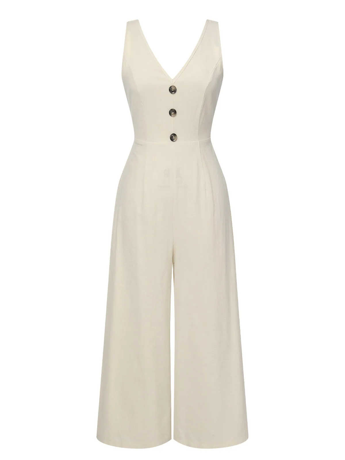 Apricot 1930s Solid Button Bow Jumpsuit sold by Retro Stage