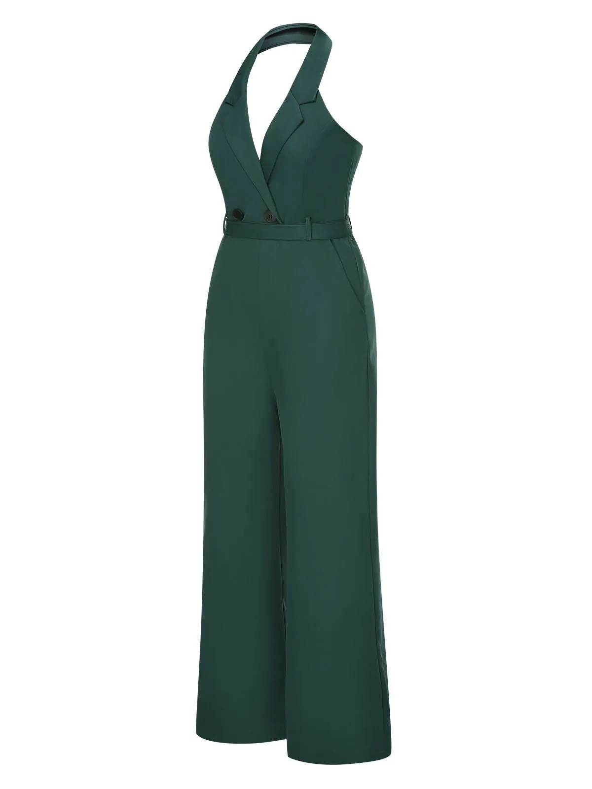 1930s Solid Button Halter Lapel Jumpsuit sold by Retro Stage product image thumbnail 3