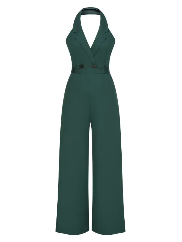 1930s Solid Button Halter Lapel Jumpsuit sold by Retro Stage