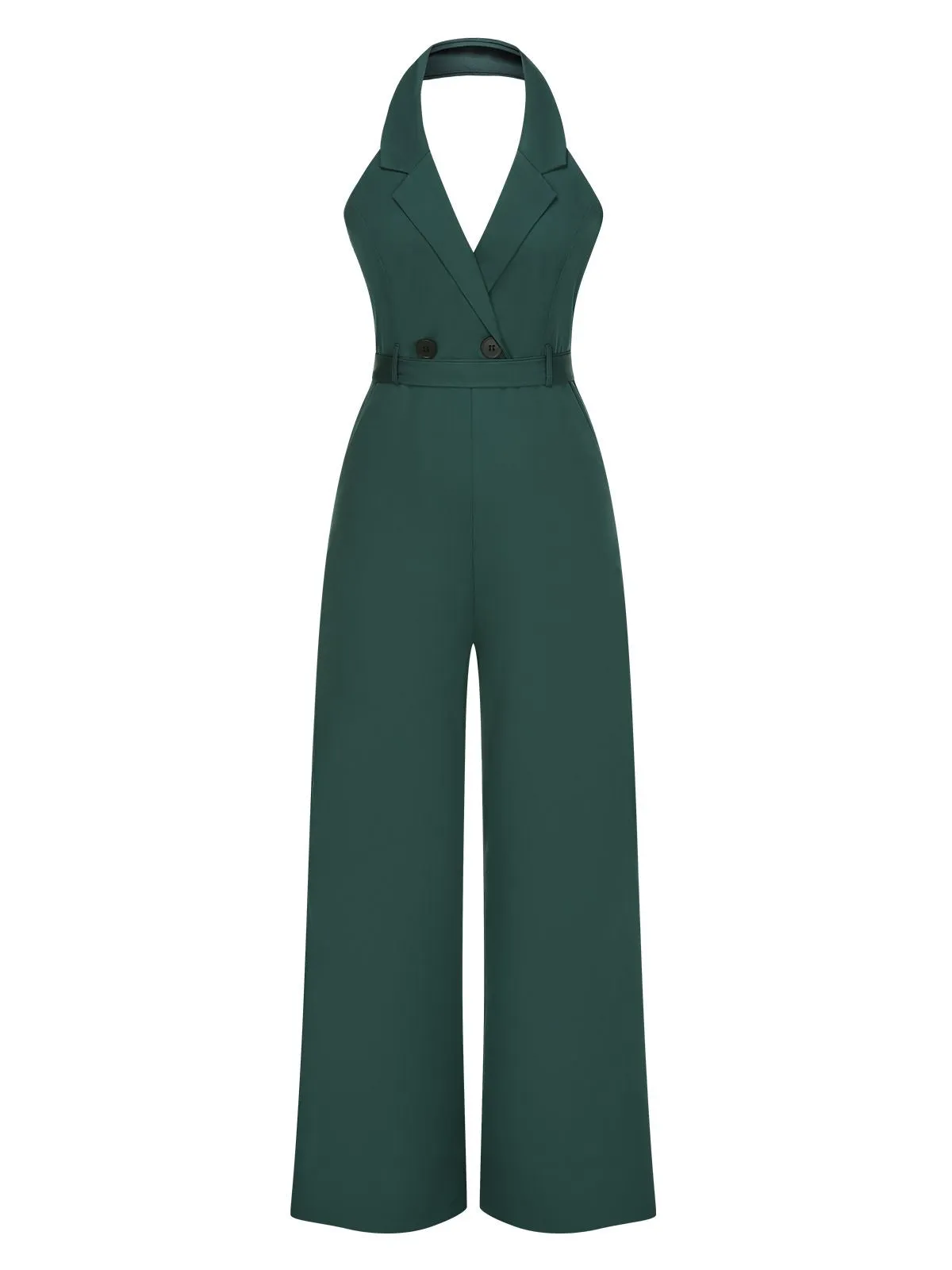 1930s Solid Button Halter Lapel Jumpsuit sold by Retro Stage