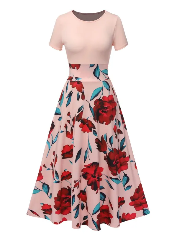 1970s Round Neck Floral Patchwork Dress sold by Retro Stage